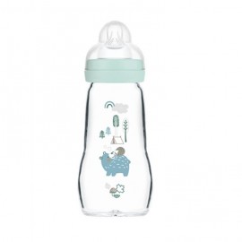 Mam Feel Good Bottle Γυάλινο Μπιμπερό, με Θηλή Σιλικόνης 2m+ 260ml Unisex Forest Blue