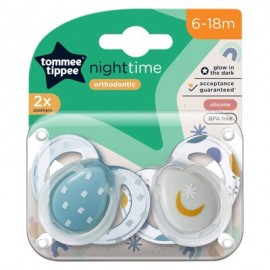 Tommee Tippee Night Time Πιπίλα Σιλικόνης Νύχτας 6-18 Μηνών Μπλέ 2τεμ. Prod.Ref.43336202