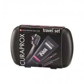 Curaprox Travel Set Black is White με Λευκαντική Οδοντόκρεμα 10ml, Οδοντόβουρτσα Πτυσσόμενη, 1τεμ, Μεσοδόντιο Βουρτσάκι  2τεμ & Κουτί Μεταφοράς 1σετ