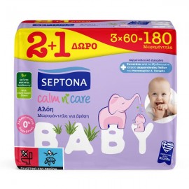 Septona Calm n Care Baby Wipes with Aloe Vera 2+1 Δώρο 3x60τεμ