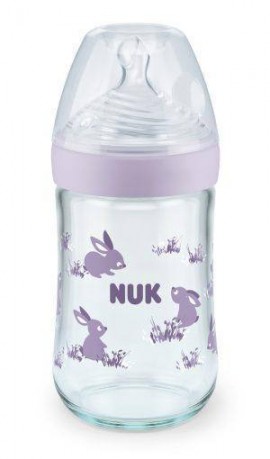 Nuk Nature Sense Glass Botthle Silicone Teat Medium 0-6m Purple 240ml