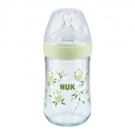 Nuk Nature Sense Glass Botthle Silicone Teat Medium 0-6m Green 240ml