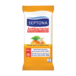 Septona Moisturizing Antibacterial Αντιβακτηριδιακά Μαντηλάκια Ανθός Πορτοκαλιού 15τμχ