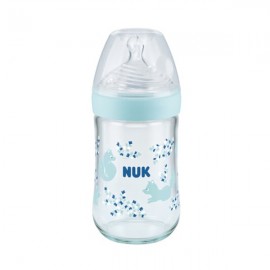 Nuk Nature Sense Glass Botthle Silicone Teat Medium 0-6m Blue 240ml